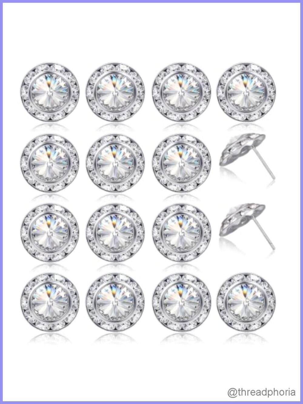 8 Pairs Rhinestone Stud Earrings Women 15mm Crystal Halo Dance Competition Stage